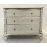 COMMODE, 19th century French traditionally grey painted with two short and two long drawers and