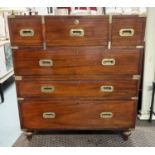 CAMPAIGN CHEST, 99cm W X 110cm H x 48cm D 19th century mahogany and brass bound in two parts with