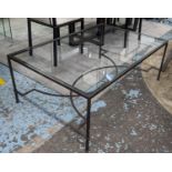 LOW TABLE, 120cm x 80cm x 45cm, contemporary design, bronzed finish frame, glass top.