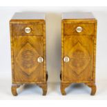 BEDSIDE CABINETS, 80cm H x 37cm W x 43cm D, a pair, Art Deco walnut, each with drawer and door