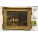 AFTER GEORGE MORLAND (British, 1763-1804), oil on panel, gilt wood framed, 'Donkey in stable