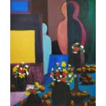 ADRIAN DOLAN, 'Still Life with Figures', oil on canvas, 127cm x 101cm. (Subject to ARR - see