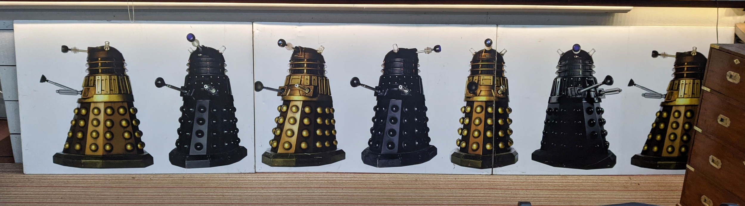 DR WHO WALL PANELS, attributed to interior of BBC television centre, two panels at 150cm x 90cm