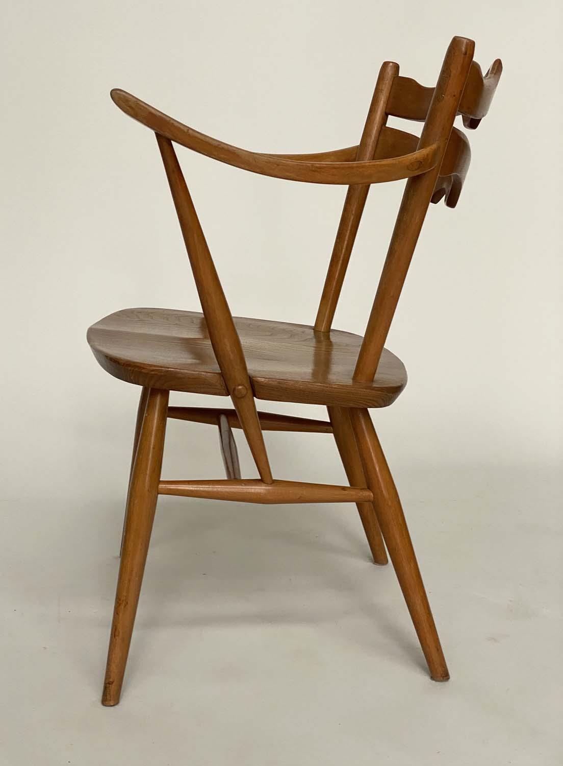 ERCOL EASY ARMCHAIRS, a pair, elm with wave back and outswept arms, 64cm. (2) - Image 2 of 6