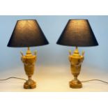 TABLE LAMPS, a pair, sienna marble and ormolu mounted of Neoclassical vase form with mash and