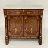 DUTCH SIDE CABINET, early 19th century Dutch mahogany and satinwood inlay with marble top, frieze