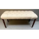 HALL SEAT, neutral linen upholstered deep buttoned seat 49cm x 100cm x 45cm.