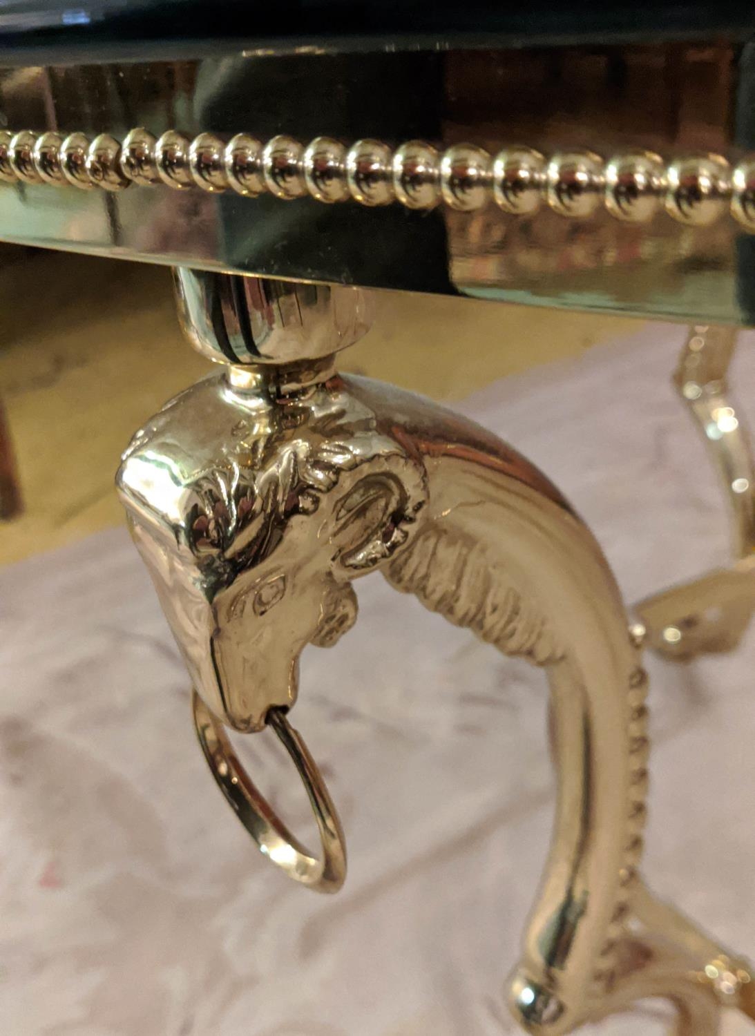 MAISON JANSEN STYLE COCKTAIL TABLE, rams head detail, gilt metal and glass, 126cm x 71cm x 51cm. - Image 2 of 5