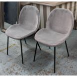 BEETLE STYLE DINING CHAIRS, a set of six, light grey velvet upholstered, 530cm W x 560cm D x