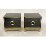 CRAIGSVILLE SIDE CHESTS, a pair, lacquered and gilt each with two drawers, 50cm x 40cm x 51cm H. (2)