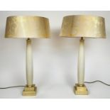 PORTA ROMANA LAMPS, a pair, faux ivory tusk design, with shades, 70cm H. (2)