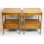 LAMP TABLES, 61cm H x 48cm W x 48cm D, a pair, Georgian style yewwood, each with green leather slide