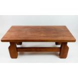 MODERNIST LOW TABLE, 129cm x 65cm x 49cm H, 1960's oak with stretchered base.