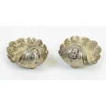 SILVER SALTS, continental silver with Fleur-De-Lis mark, scallop shell form with bow swag decoration