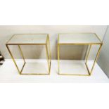 SIDE TABLES, pair, 66cm high, 56cm wide, 30cm deep, 1960s French style, mirrored glass tops, gilt