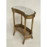 SIDE TABLE, Italian carved giltwood with kidney shaped marble top, frieze drawer and cane enclosed