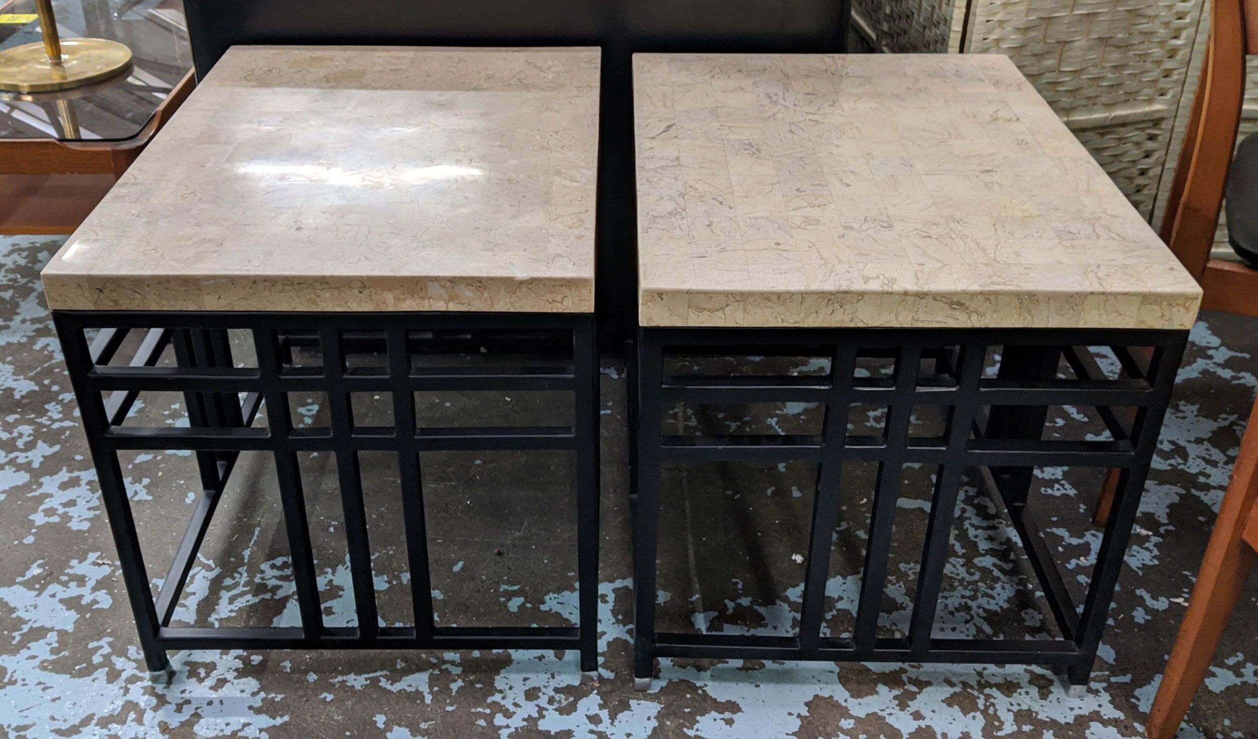 ANDREW MARTIN GEOMETRIC SIDE TABLES, a pair, 65cm x 50cm x 52cm.