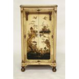 CHINOISERIE CABINET, early 20th century parchment lacquered and gilt polychrome Chinoiserie
