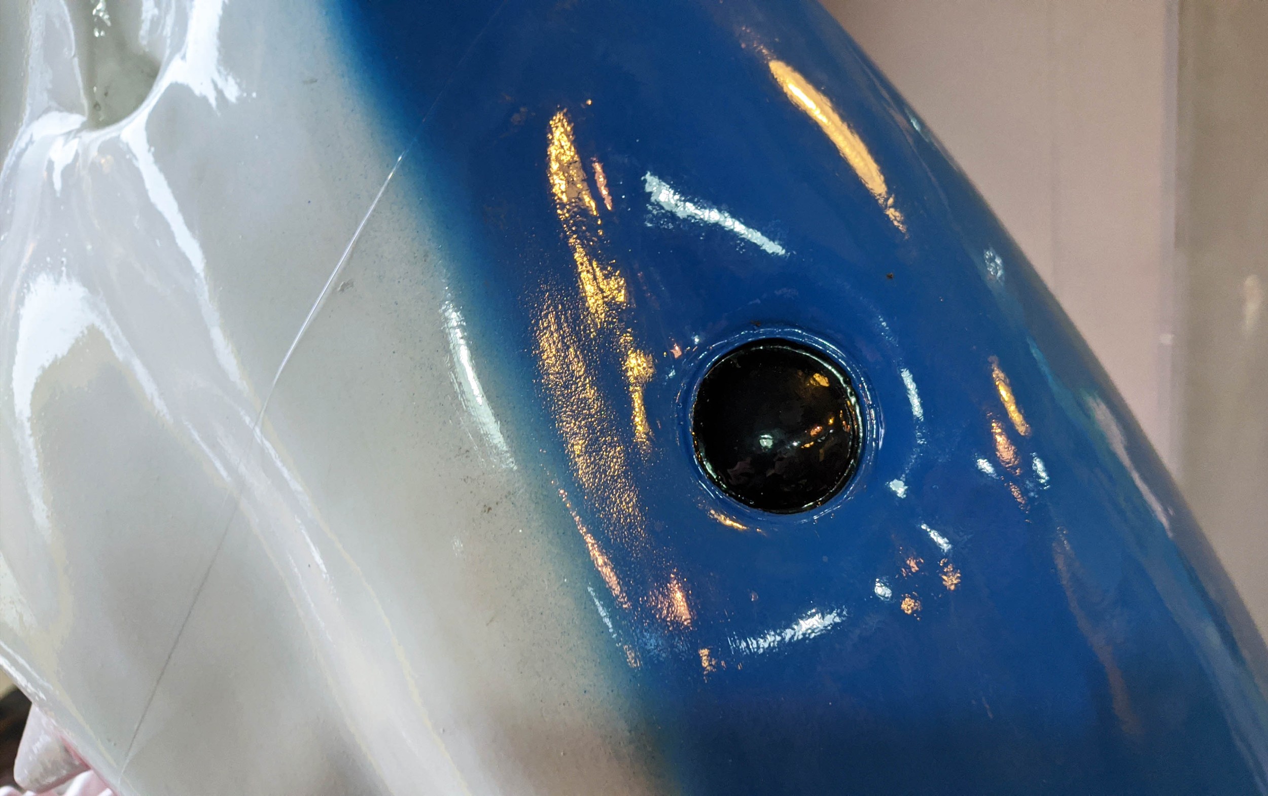 SHARK HEAD, moulded fibre glass, polychrome finish, 60cm diam x 90cm. - Image 3 of 6