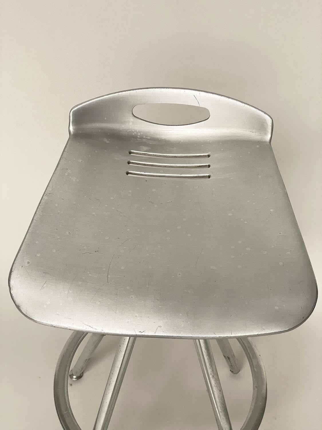 BAR STOOLS, a set of four, Italian cast and polished aluminium revolving with footrests, 83cm H. (4) - Image 2 of 7