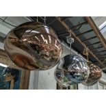 TOM DIXON MELT PENDANT LIGHTS BY TOM DIXON, two in copper, the other in grey, 70cm drop. (3)