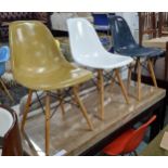 AFTER CHARLES AND RAY EAMES DSW STYLE CHAIRS, a set of four, differing colours, 80cm H. (4)