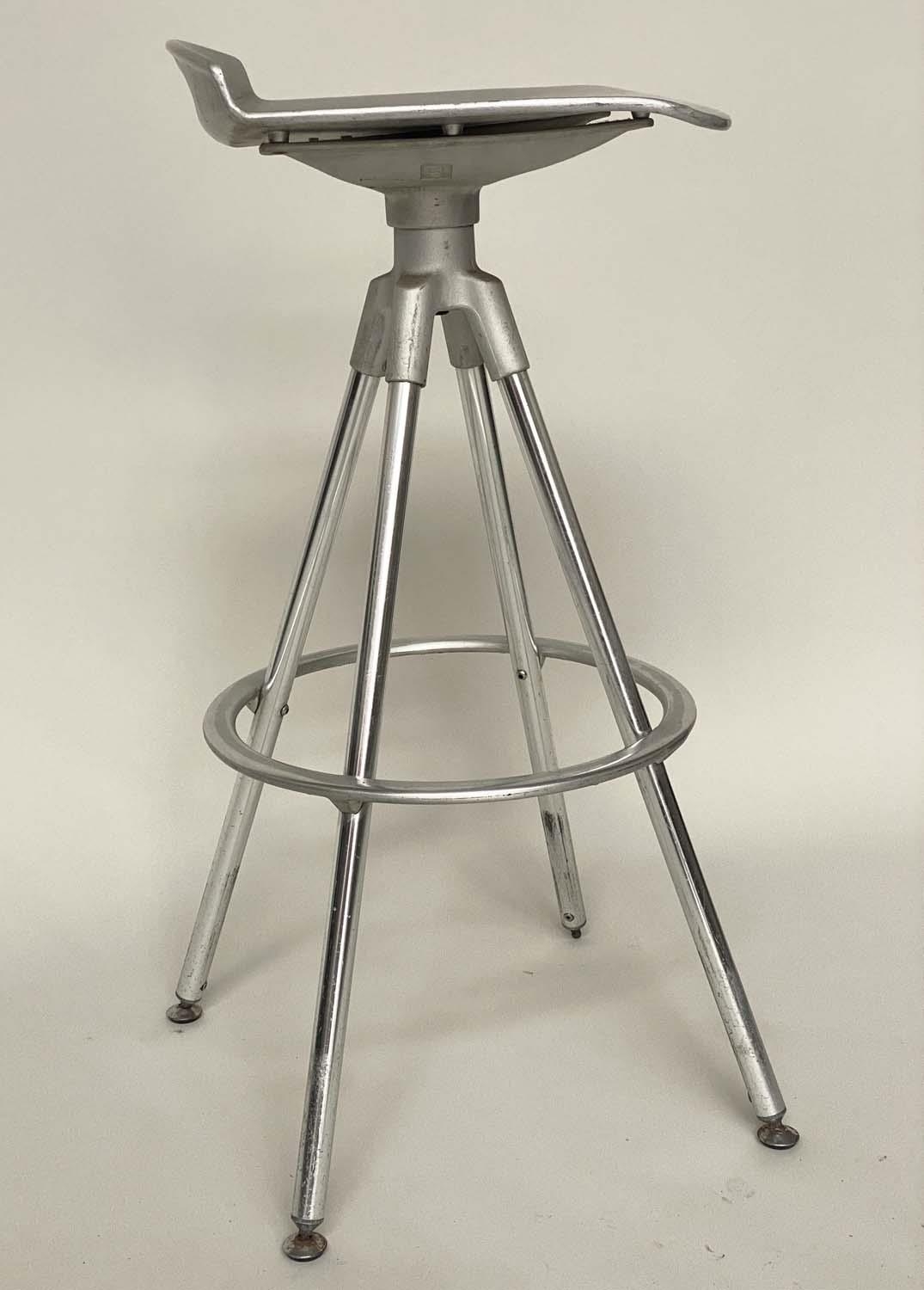 BAR STOOLS, a set of four, Italian cast and polished aluminium revolving with footrests, 83cm H. (4) - Image 4 of 7