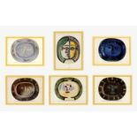 AFTER PABLO PICASSO, quadrichromes, six studies of ceramic plates, hand painted yellow bobbin
