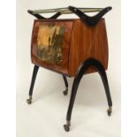 ITALIAN COCKTAIL TROLLEY, Cesare Lacca 1960's kingwood and panelled with fall front and wheels, 71cm