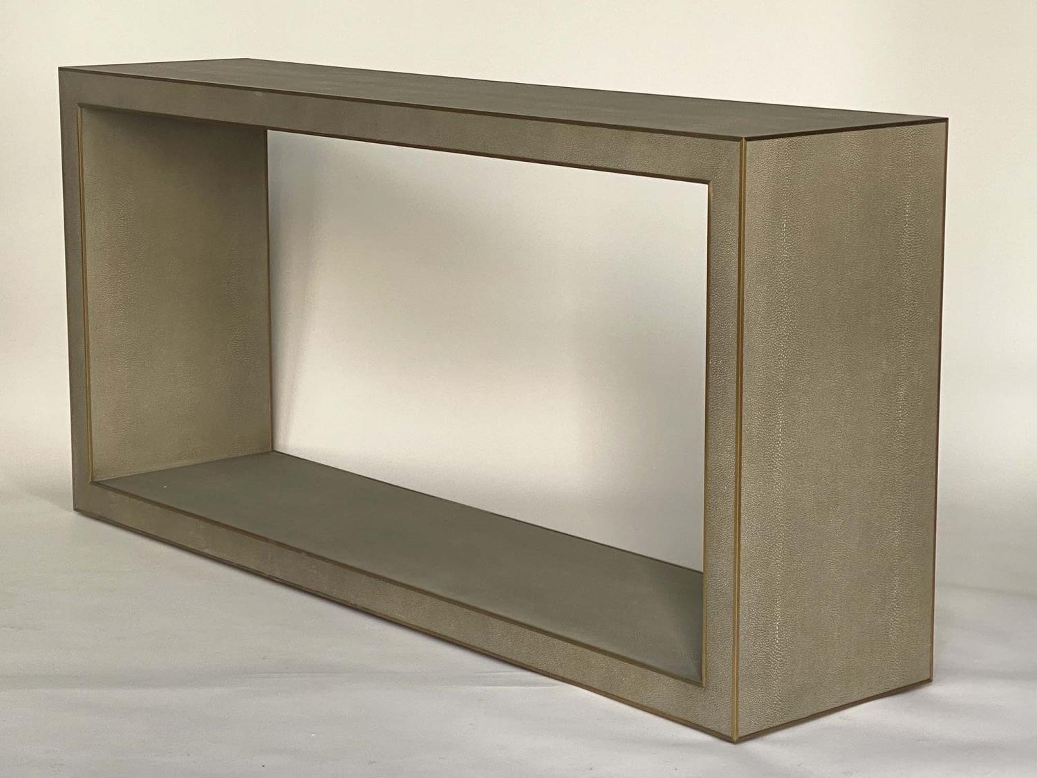 CONSOLE TABLE, faux shagreen with gilt accenting, 170cm W.