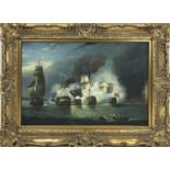 MANNER OF ROBERT SANDERS, 'Maritime battle', oil on canvas, 60cm x 90cm.
