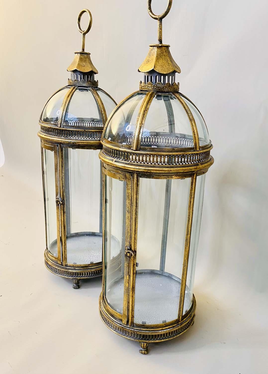 STORM LANTERNS, pair, 80cm H x 28cm diam., Regency style, curved glazed sides and gilt metal frames. - Image 4 of 4