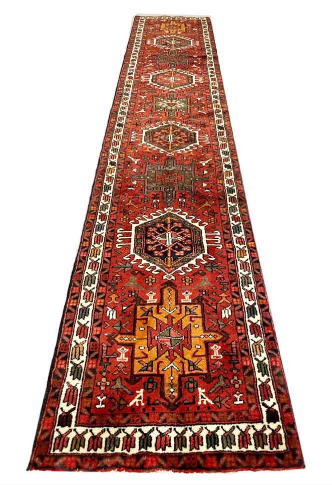 PERSIAN KARAJA LONG RUNNER, 407cm x 75cm.