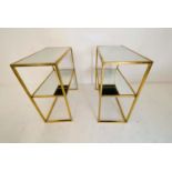 SIDE TABLES, pair, 61cm high, 51cm wide, 28cm deep, 1960s French style, of two-tier form, glass
