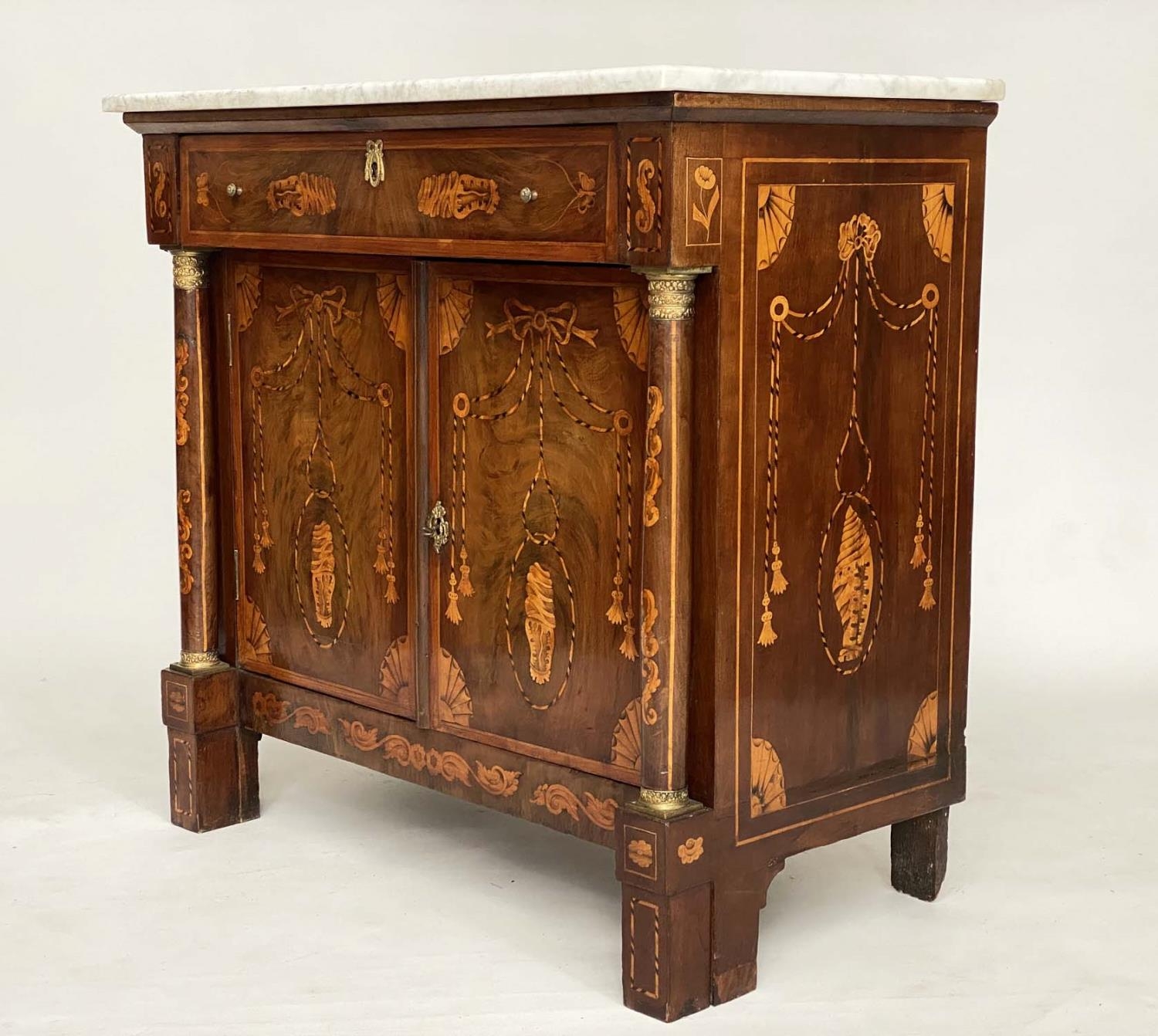 DUTCH SIDE CABINET, early 19th century Dutch mahogany and satinwood inlay with marble top, frieze - Image 2 of 6