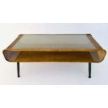 LOW TABLE, 44cm high, 120cm wide, 50cm deep, 1960s Danish style faux rattan, overlaid glass top,