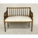 CANAPE, early 20th century French Louis XVI style giltwood and brocade upholstered seat with