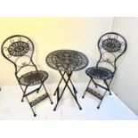 TERRACE SET, Regency style, comprising folding garden table and two chairs, painted metal, 73cm x