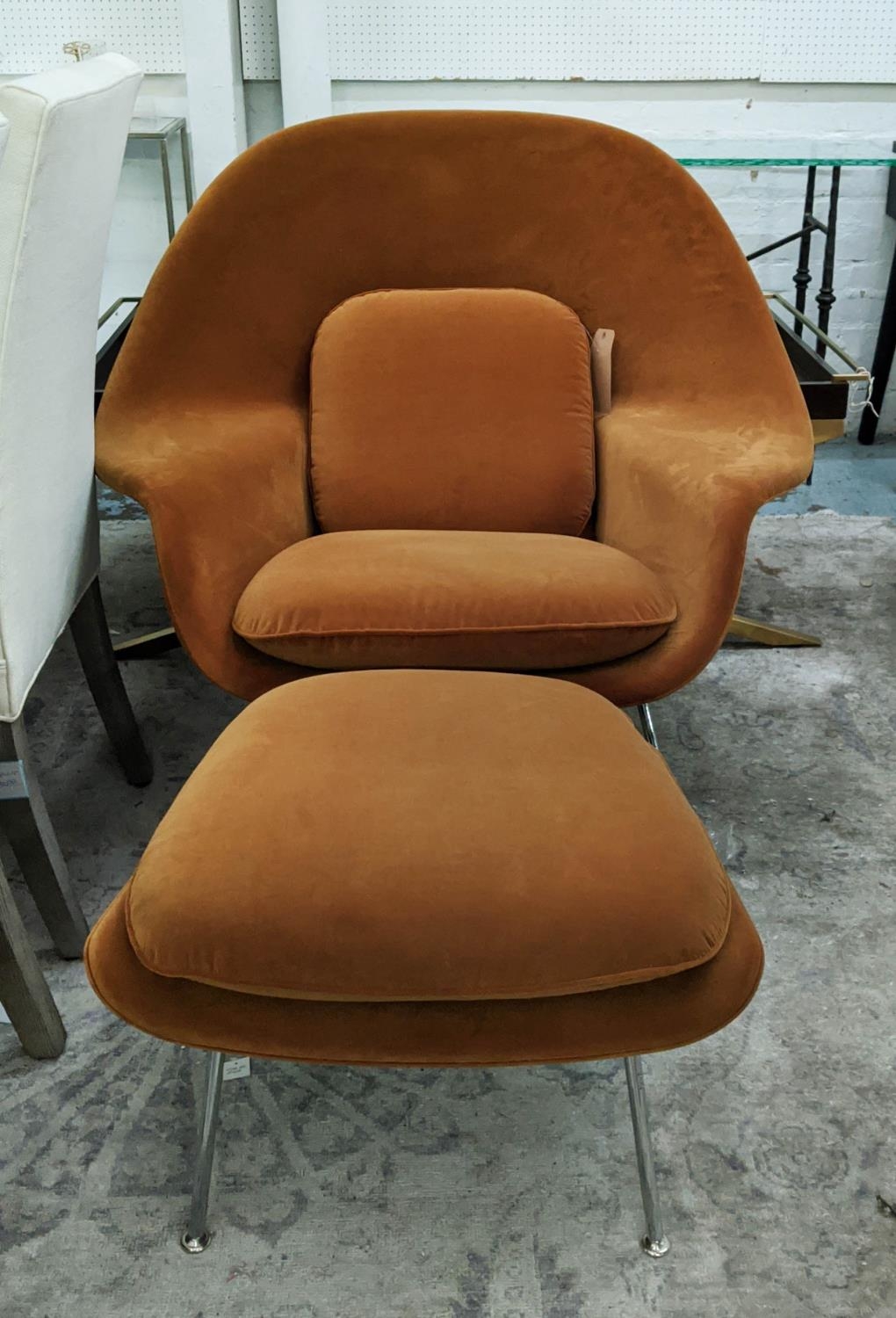 KNOLL WOMB CHAIR WITH OTTOMAN BY EERO SAARINEN, in Knoll Oh La La velvet, 95cm H. (2) - Image 2 of 4