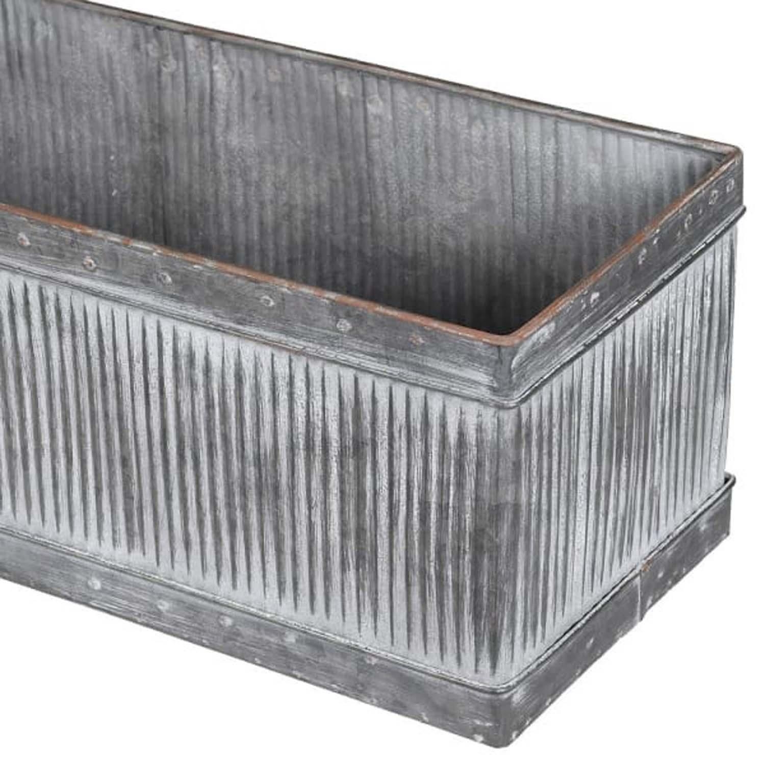 TROUGH PLANTERS, pair, 20cm high, 90cm wide, 20cm deep, ribbed galvanised construction. (2) - Image 2 of 2