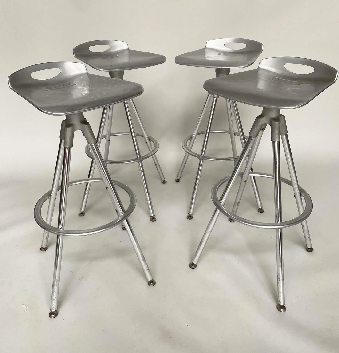 BAR STOOLS, a set of four, Italian cast and polished aluminium revolving with footrests, 83cm H. (4) - Image 6 of 7