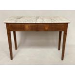 CONSOLE TABLE, 18th century Italian walnut with arabiscata marble top fluted frieze and tapering