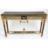 HALL TABLE, Versace style, giltwood pierced frieze with Greek key marble top, 75cm H x 125cm W x