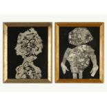 JEAN DUBUFFET, a pair of pochoirs after the collage, 31cm x 24cm, personnages I & II, signed in