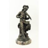 HENRY ETIENNE DUMAIGE (1839-1888), bronze figure of a man playing a violin, red marble base, 50cm H.