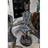 ALFRED BARYE STYLE BRONZE, boy and girl playing, 145cm H, perdu cast, can be water fountain.