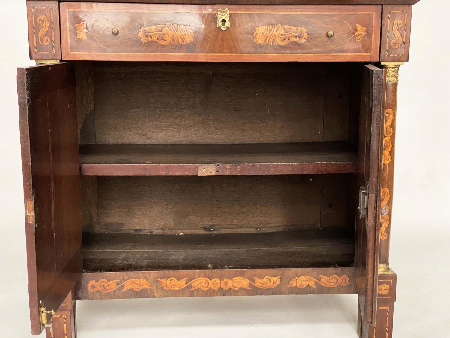 DUTCH SIDE CABINET, early 19th century Dutch mahogany and satinwood inlay with marble top, frieze - Image 4 of 6