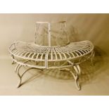 ARCHITECTURAL GARDEN TREE BENCH, 78cm high, 151cm wide, 75cm deep, Regency style, aged white painted