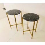WINE TABLES, 64cm high, 44cm diameter, 1960s French style, circular form, black marble tops and gilt