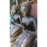 KNEELING BUDDHAS, a pair, perdu cast bronze, 105cm H. (2)